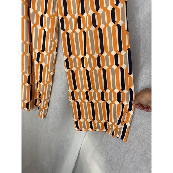 DuJour womens Wide Leg Pants Geometric print Orange Tan Blue Size XS - Picture 3 of 13